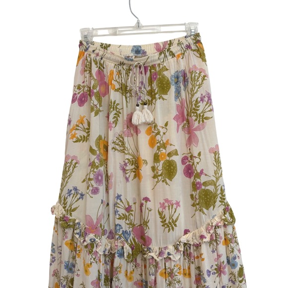 For Love Bell Floral Maxi Skirt Cream Boho Tassel M Boho Cottagecore EUC - Picture 2 of 8